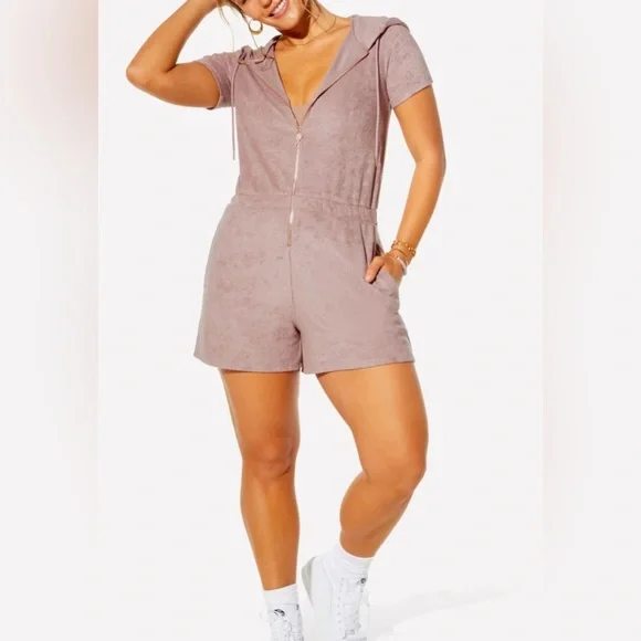 Yitty women’s terry short heart pocket onesie romper size small - Picture 2 of 12